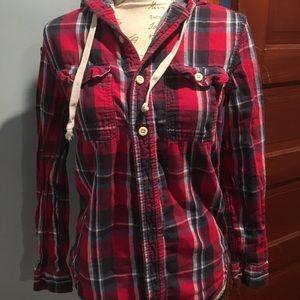 Aeropostale checked  long sleeved shirt w hood